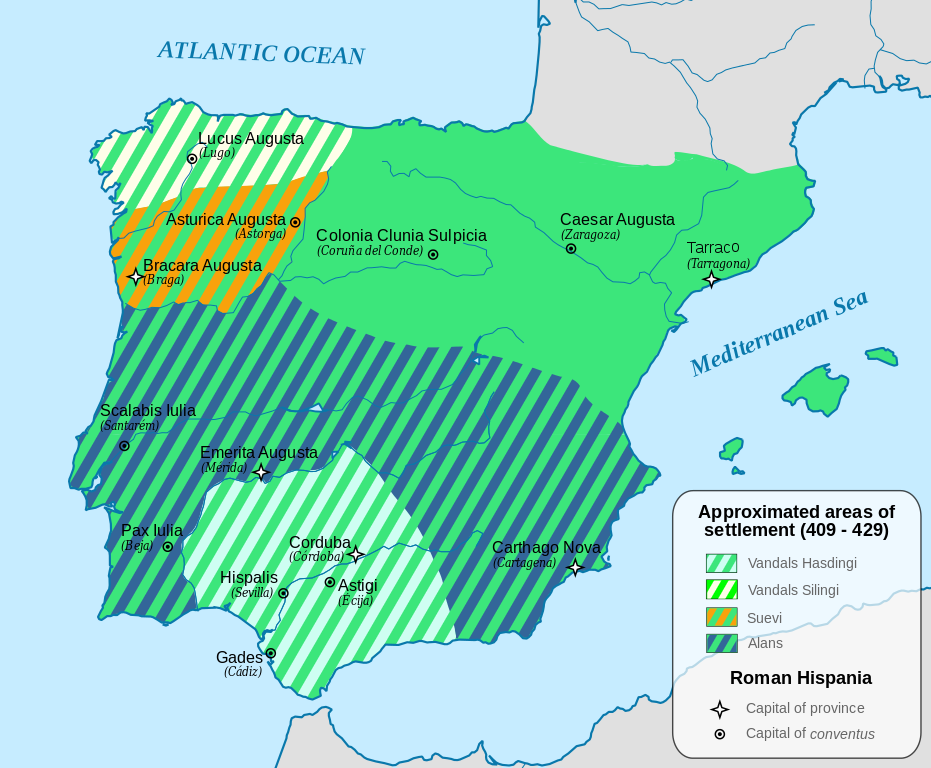 map of Iberia in 409 to 429 AD